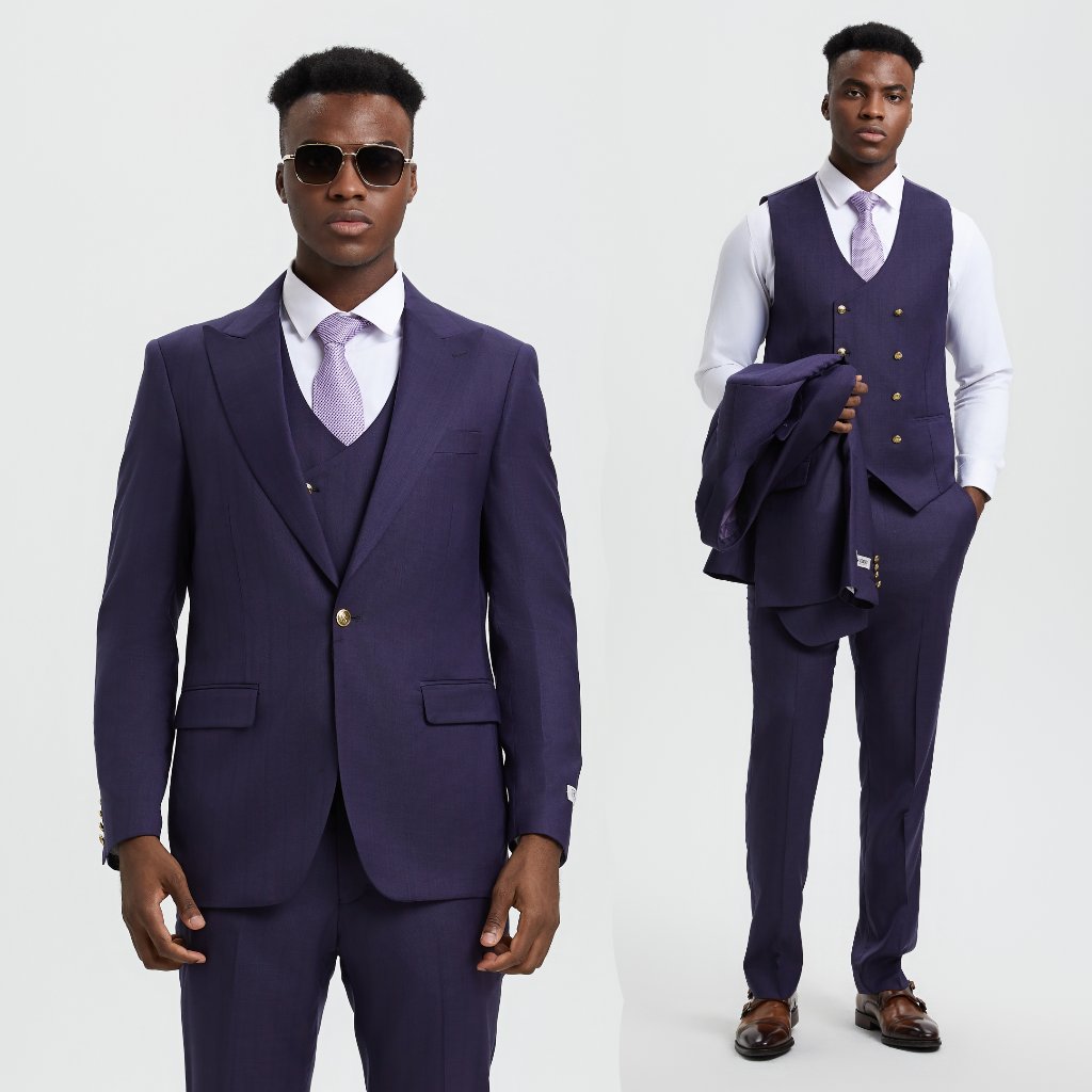 Stacy Adams 2-Tone Pinstriped 3pc Mens Suit, Royal Purple